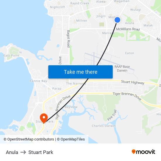 Anula to Stuart Park map