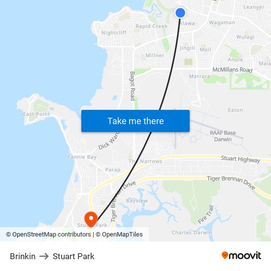 Brinkin to Stuart Park map