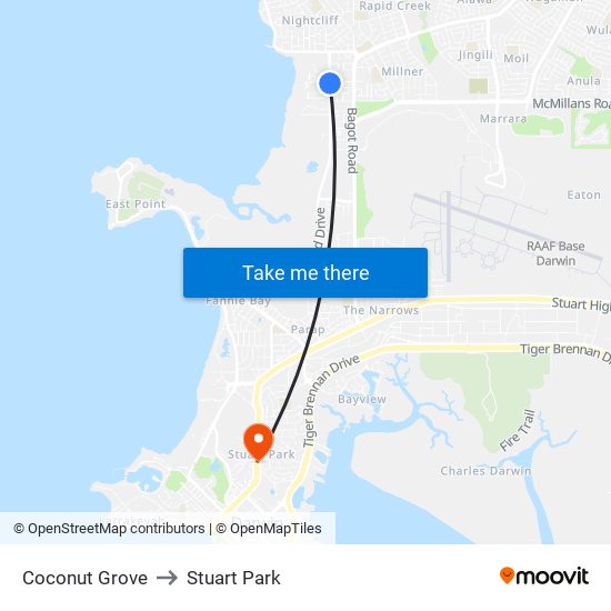 Coconut Grove to Stuart Park map