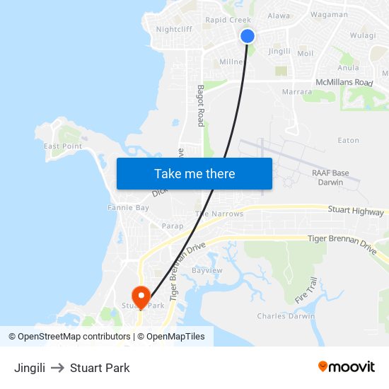 Jingili to Stuart Park map