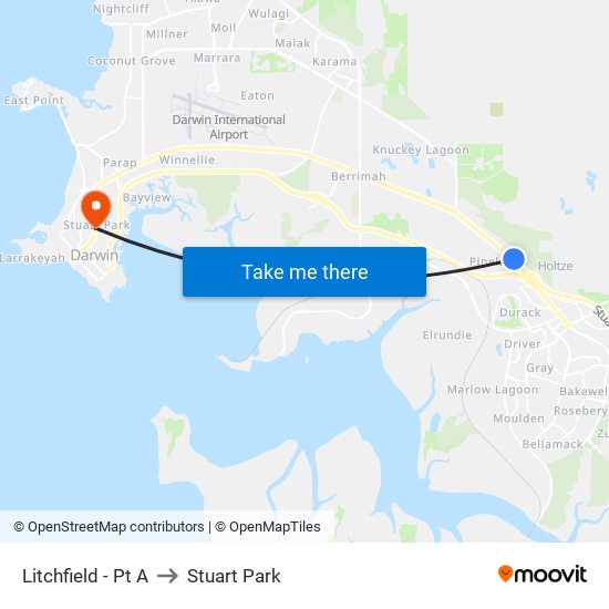 Litchfield - Pt A to Stuart Park map