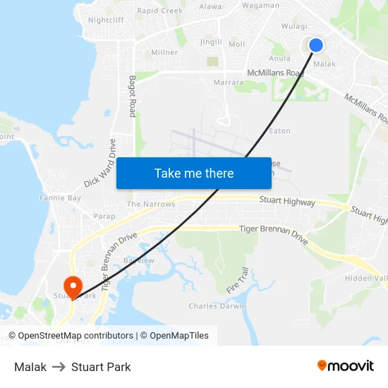 Malak to Stuart Park map