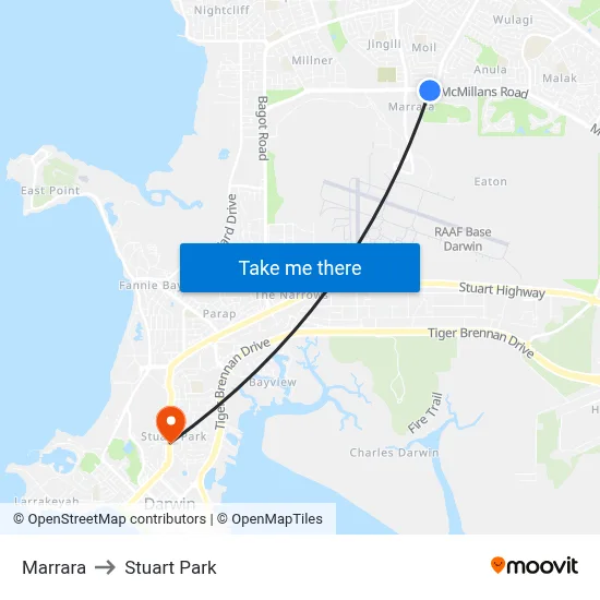 Marrara to Stuart Park map