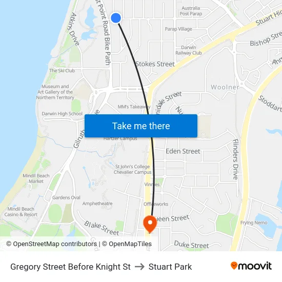 Gregory Street Before Knight St to Stuart Park map