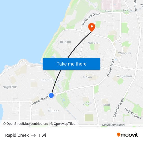 Rapid Creek to Tiwi map