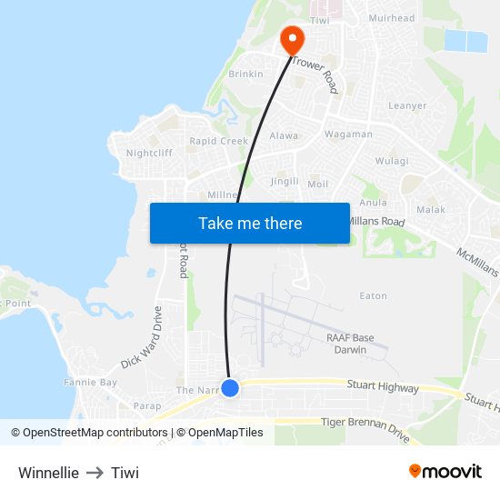 Winnellie to Tiwi map