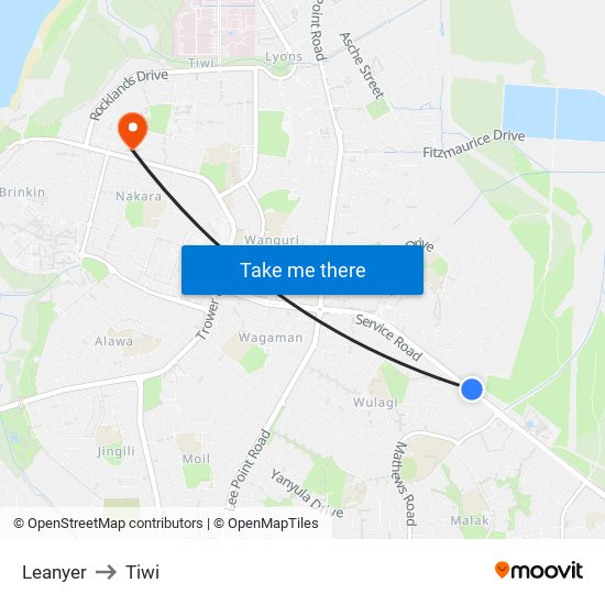 Leanyer to Tiwi map