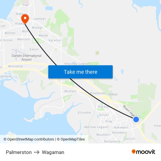 Palmerston to Wagaman map