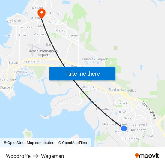 Woodroffe to Wagaman map