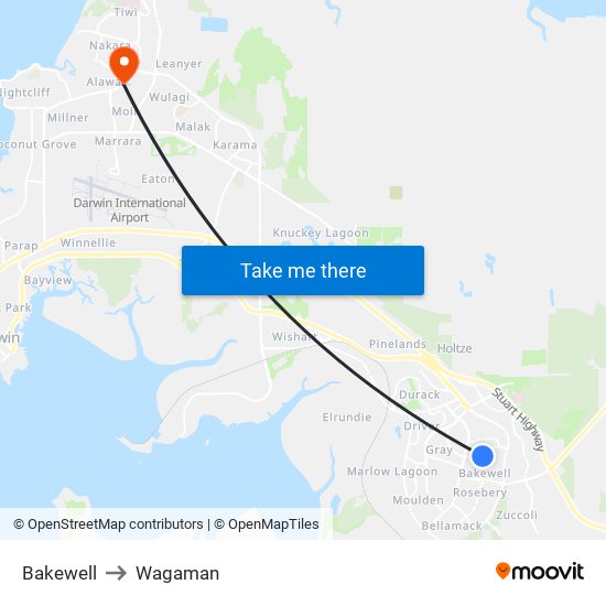 Bakewell to Wagaman map