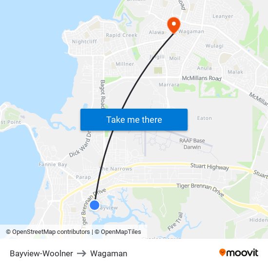 Bayview-Woolner to Wagaman map