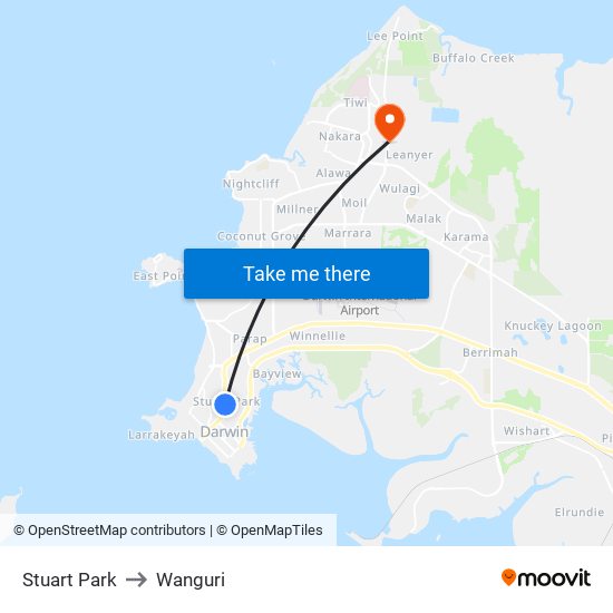 Stuart Park to Wanguri map