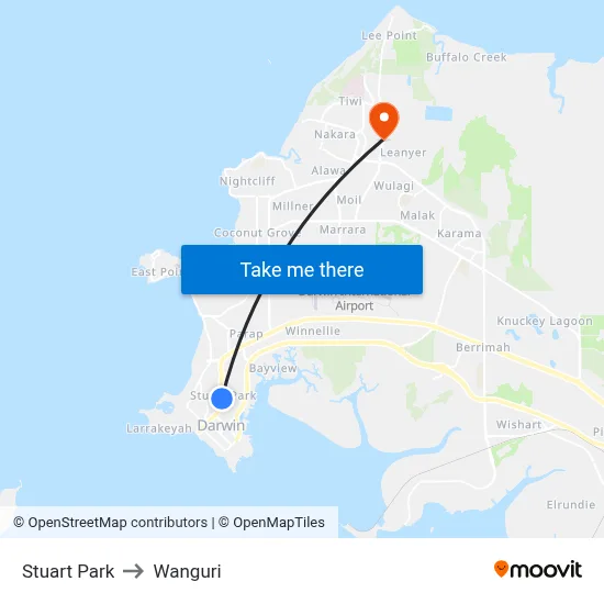 Stuart Park to Wanguri map