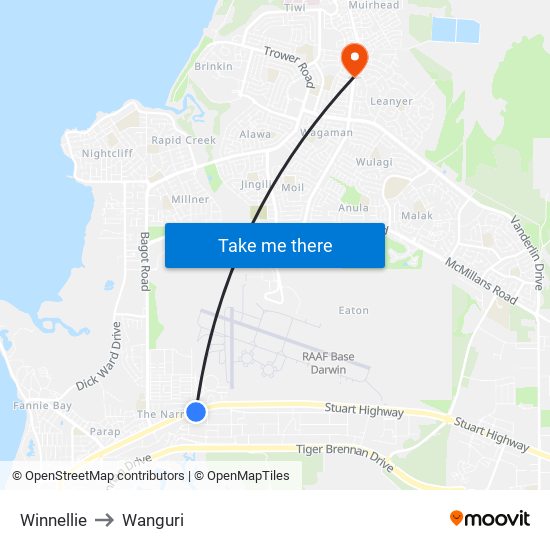 Winnellie to Wanguri map