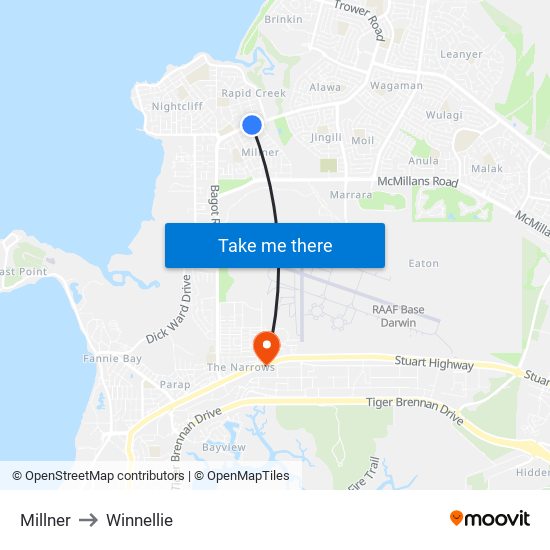 Millner to Winnellie map