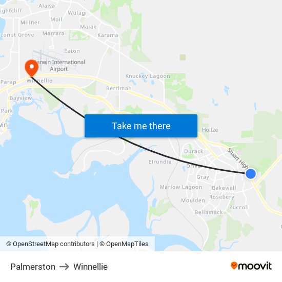 Palmerston to Winnellie map