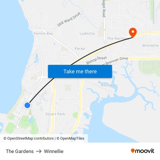 The Gardens to Winnellie map