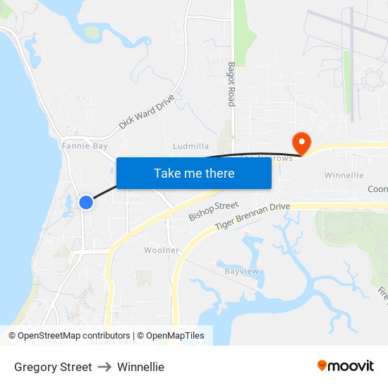 Gregory Street to Winnellie map