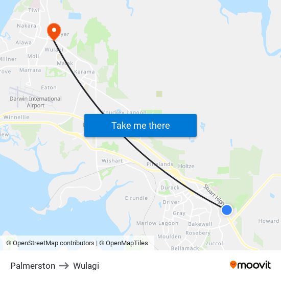 Palmerston to Wulagi map