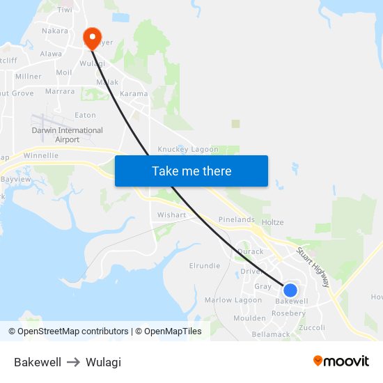 Bakewell to Wulagi map