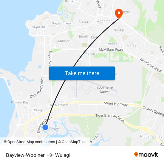 Bayview-Woolner to Wulagi map