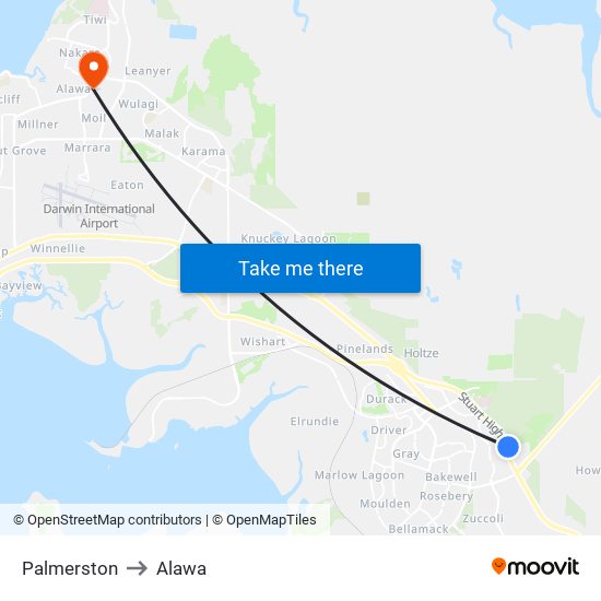 Palmerston to Alawa map