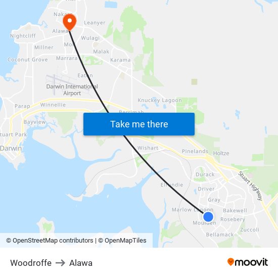 Woodroffe to Alawa map