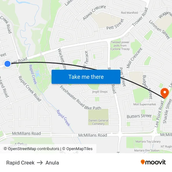 Rapid Creek to Anula map