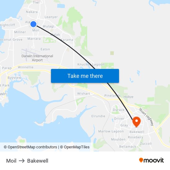 Moil to Bakewell map