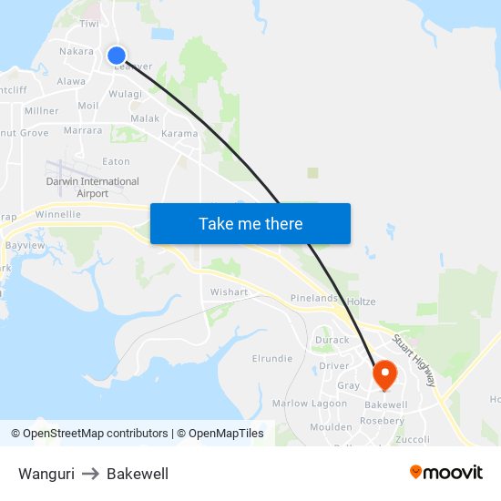 Wanguri to Bakewell map