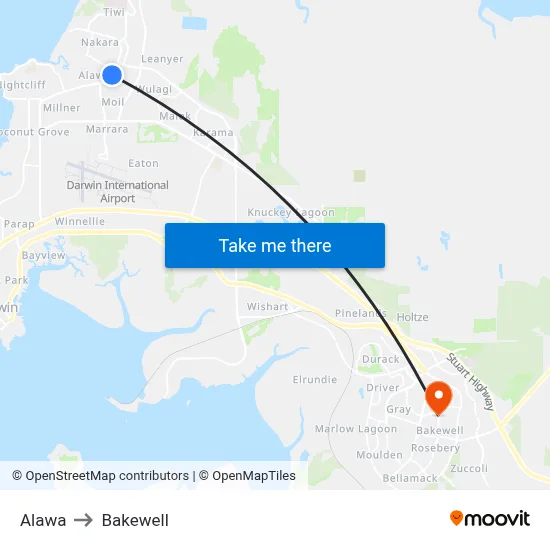 Alawa to Bakewell map