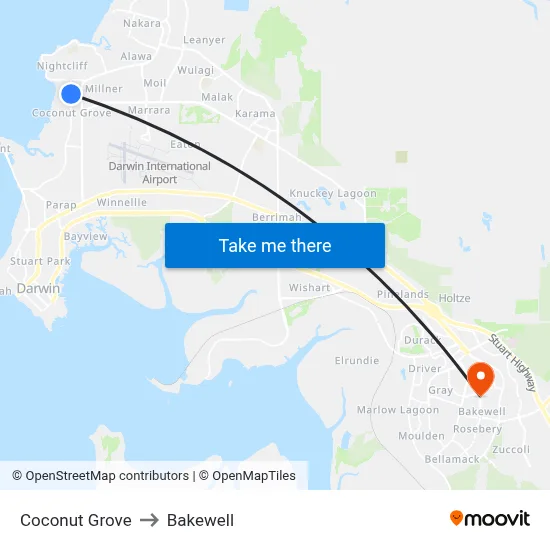 Coconut Grove to Bakewell map