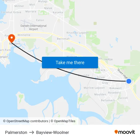 Palmerston to Bayview-Woolner map
