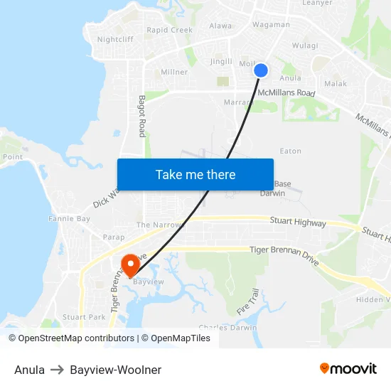 Anula to Bayview-Woolner map