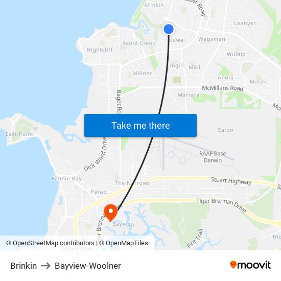 Brinkin to Bayview-Woolner map