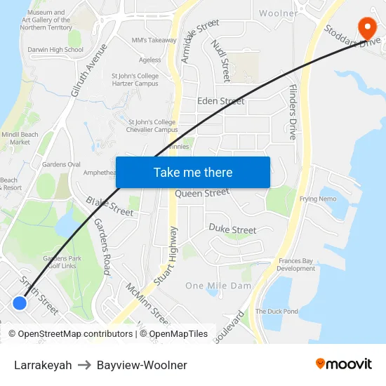 Larrakeyah to Bayview-Woolner map