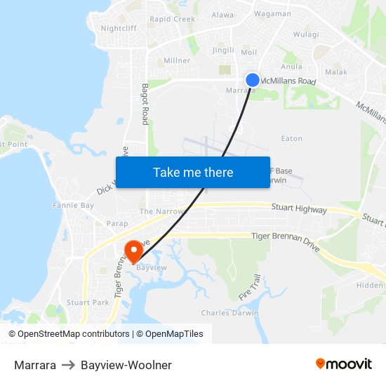 Marrara to Bayview-Woolner map