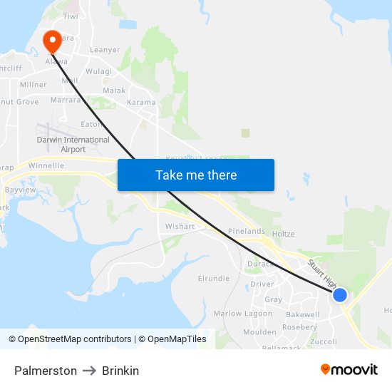 Palmerston to Brinkin map