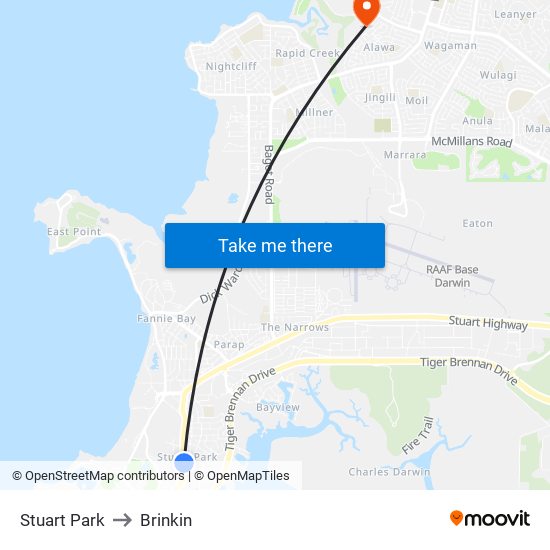 Stuart Park to Brinkin map