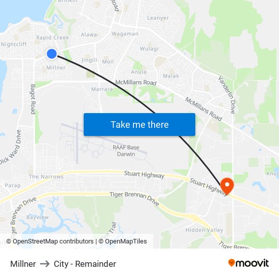 Millner to City - Remainder map