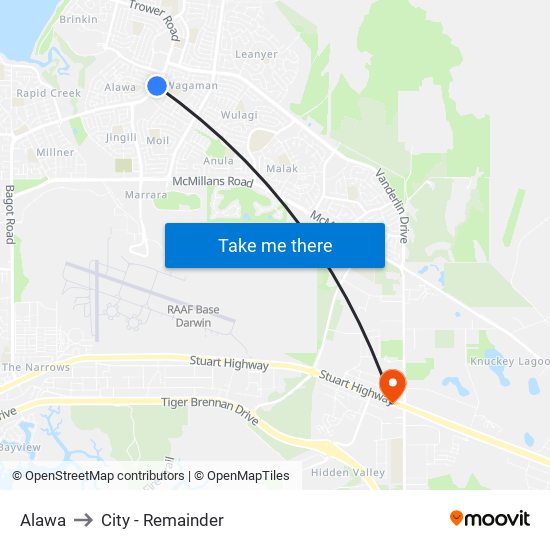 Alawa to City - Remainder map