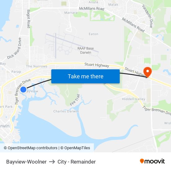 Bayview-Woolner to City - Remainder map