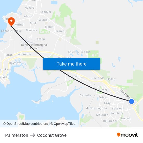 Palmerston to Coconut Grove map