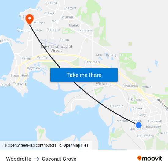 Woodroffe to Coconut Grove map