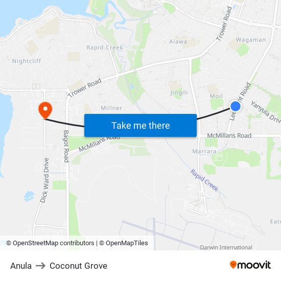 Anula to Coconut Grove map