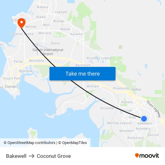 Bakewell to Coconut Grove map