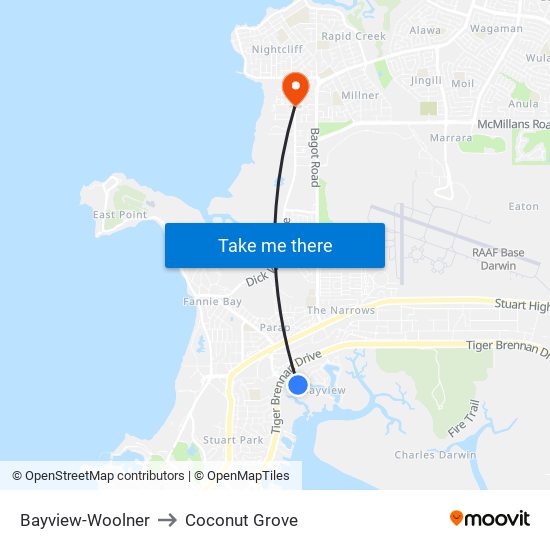 Bayview-Woolner to Coconut Grove map