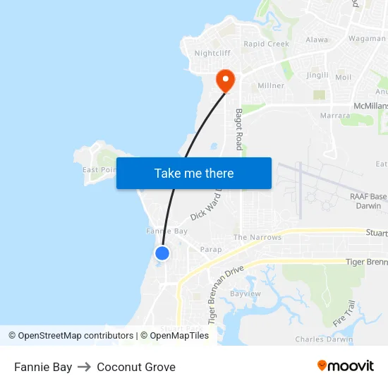 Fannie Bay to Coconut Grove map
