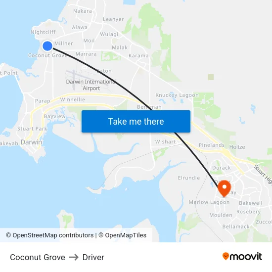 Coconut Grove to Driver map