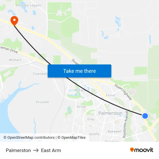 Palmerston to East Arm map
